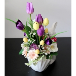 STROIK WIOSNA Ceramiczny BIAŁY ZAJĄC z kwiatami odc. FIOLET BIEL